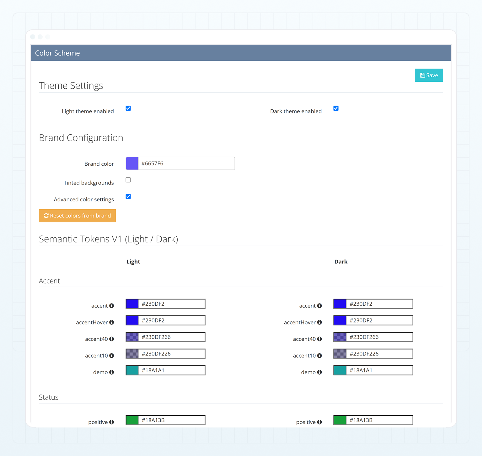 Visual customization — Color Scheme